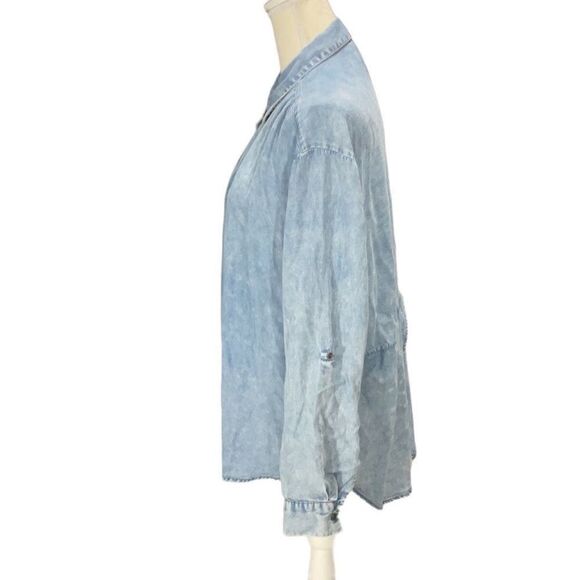 NWT Jane + Delancey Denim Blue Button front Long Sleeve Roll Tabs Shirt Sz L - Picture 4 of 7